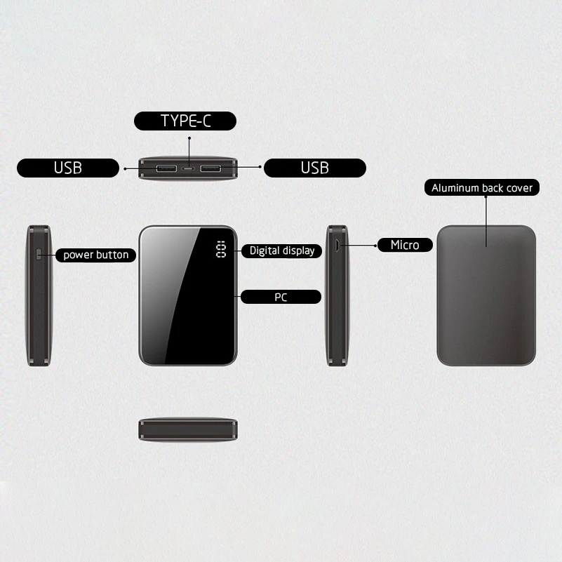 Чехол с зеркальной дополнительное внешнее портативное зарядное устройство 10000mAh