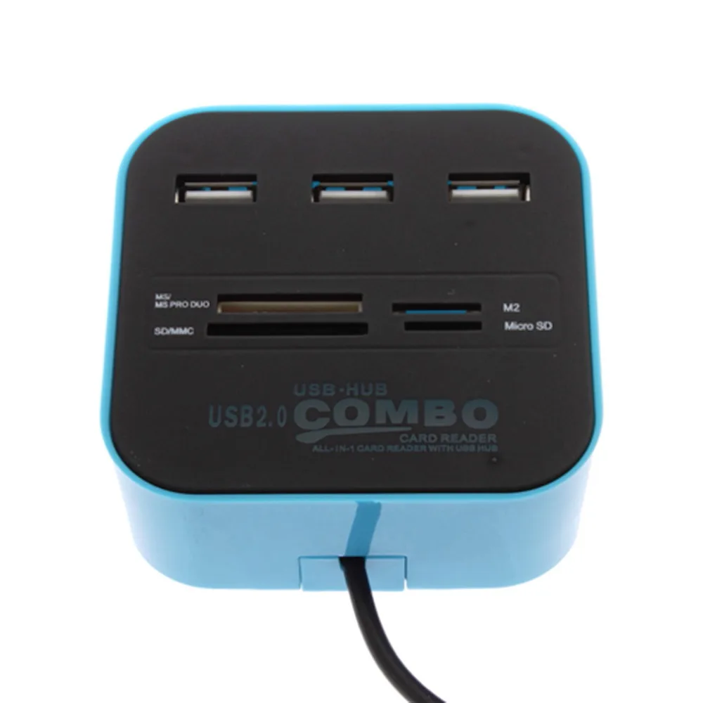 1 шт. USB 2,0 хаб комбинированный все в одном мультикардридер с 3 портами для MMC/M2/MS синего цвета Прямая поставка
