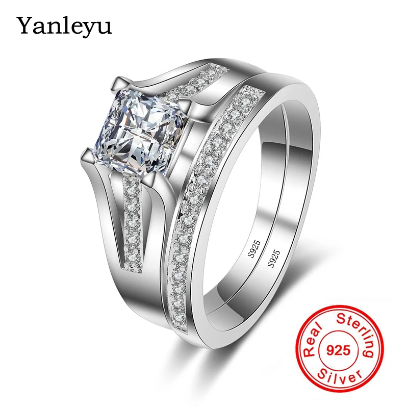 Женские обручальные кольца Yanleyu из чистого серебра 925 пробы с фианитом AAA + 2 шт. PR149