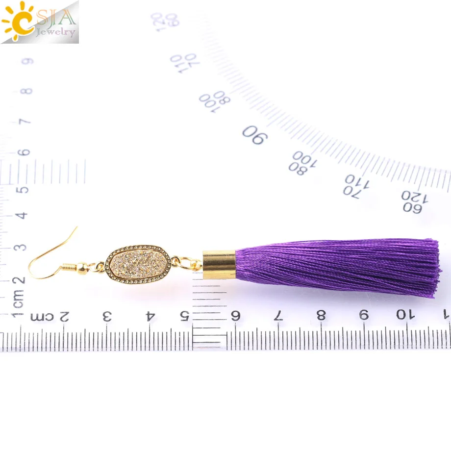 CSJA длинные женские серьги с кисточками Boho натуральный кристалл Druzy Druse висячие