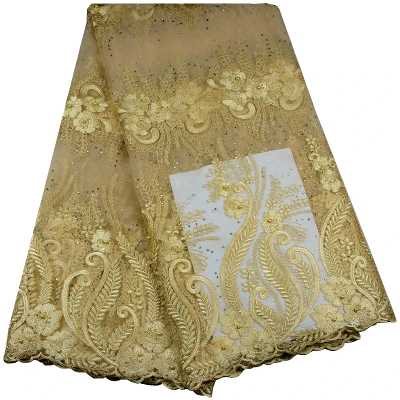 2017 изящная африканская кружевная ткань высокого качества с вышивкой золотого