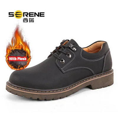 Black with plush Strong Man Crazy Horse кожаные рабочие туфли Модные Винтажные туфли martin из натуральной кожи мужские кожаные туфли с большим носком - Цвет: Black with plush