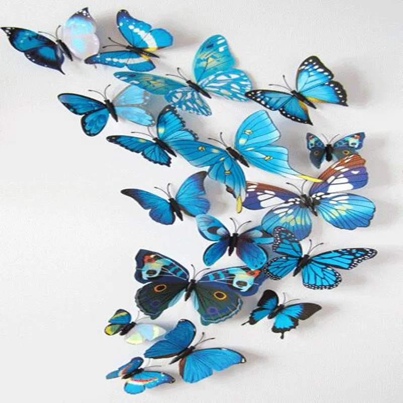 Магниты наклейки в виде бабочек новинка 12 шт./набор 3d синие бабочки украшение