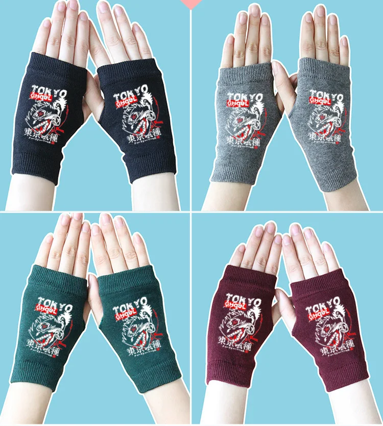 Модные аниме Токийский Гуль перчатки без пальцев Хлопковые вязаные на запястье