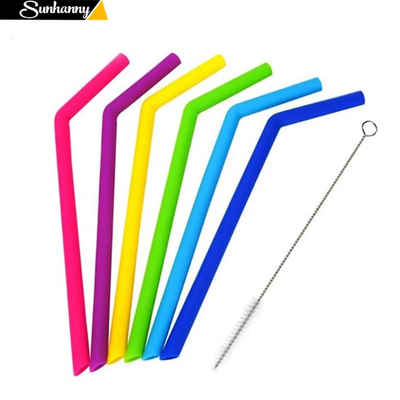 Многоразовые 6 шт. силиконовые трубочки с щеточка для чистки Кофе перемешивания