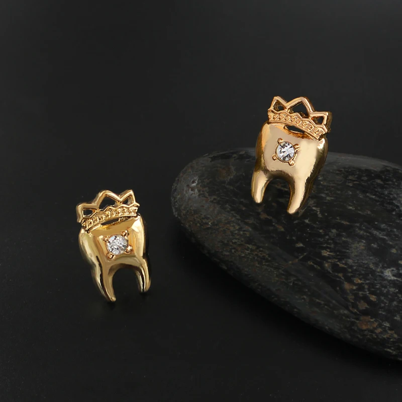 Серьги в форме короны, стразы, золото, серебро, сплав, корона, зубы, серьги-гвоздики, украшения для стоматологов, доктора, медсестры, подарки на выпускной