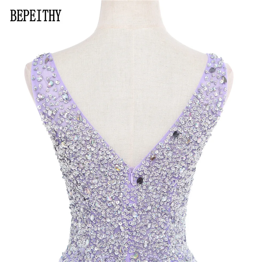 BEPEITHY Robe De Soiree Лавандовое сиреневое Бисероплетение сексуальное с открытой спиной свадебное банкетное элегантное в пол Тюлевое длинное вечернее платье