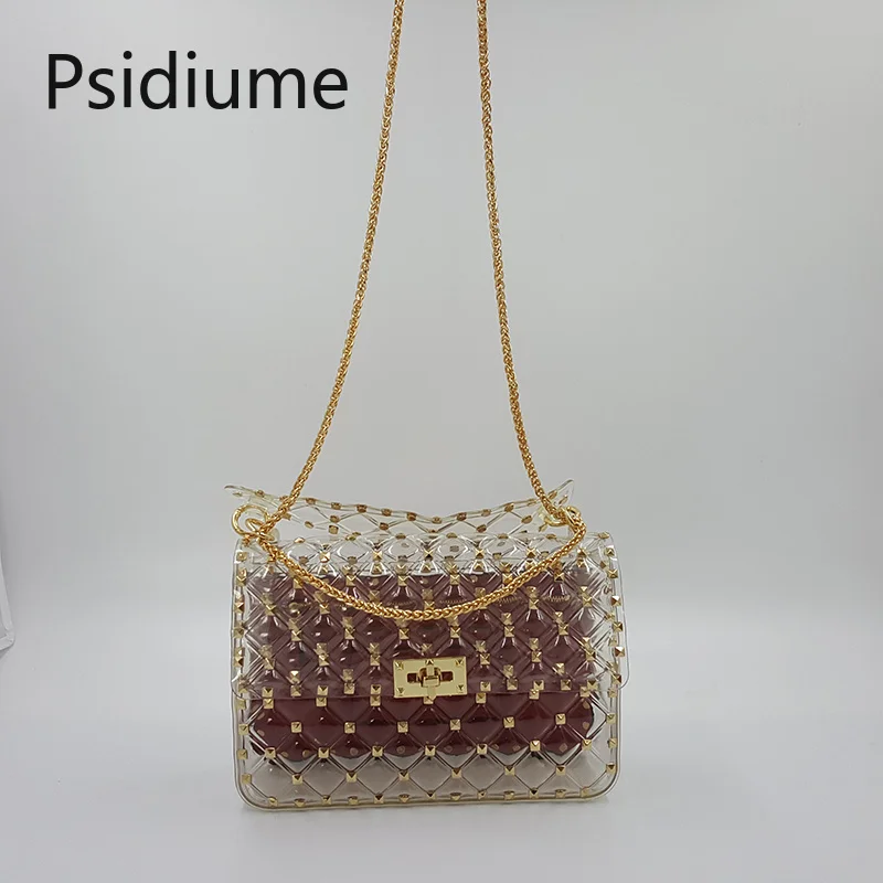 Женская сумка Роскошные сумки Desihner летние прозрачные кожаные с заклепками через