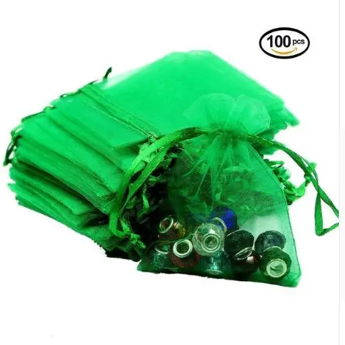 Green 100 шт мешков из органзы, смешанные цвета, Ювелирная Подарочная упаковка для конфет, мешочки для украшения свадебной вечеринки 7x9cm - Цвет: Green