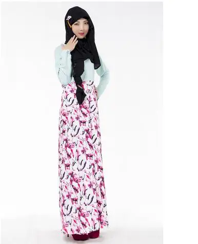 1 шт./лот, женское шифоновое мусульманское платье в богемном стиле, с круглым вырезом и длинным рукавом, с цветочным принтом