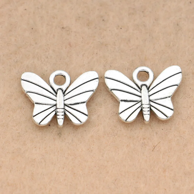 

KJjewel Tibetan Silver Plated Butterfly Charm Pendants Jewelry Diy Jewelry Making Bracelet Accessories 18x11mm 10pcs/lot