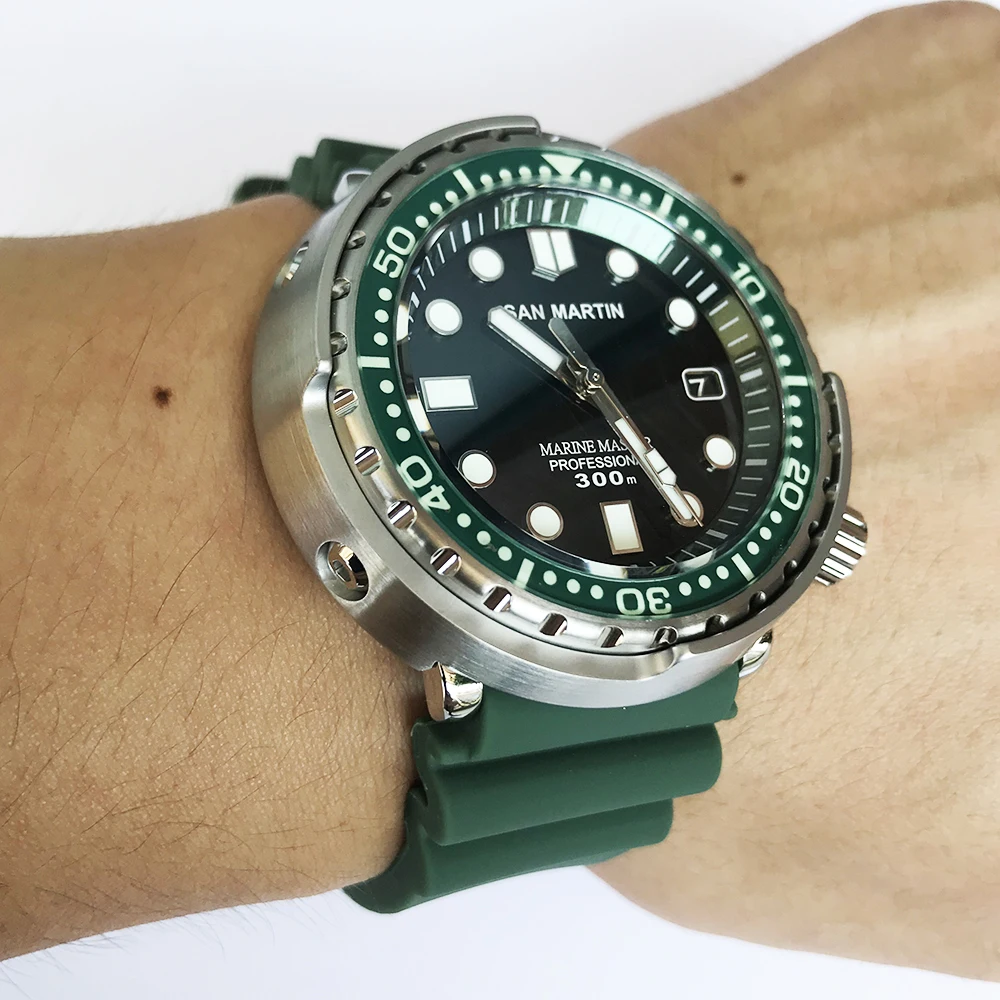 San Martin Tuna SBBN015 модные автоматические часы NH35 нержавеющая сталь дайвинг часы 300 м водонепроницаемые светящиеся ободки