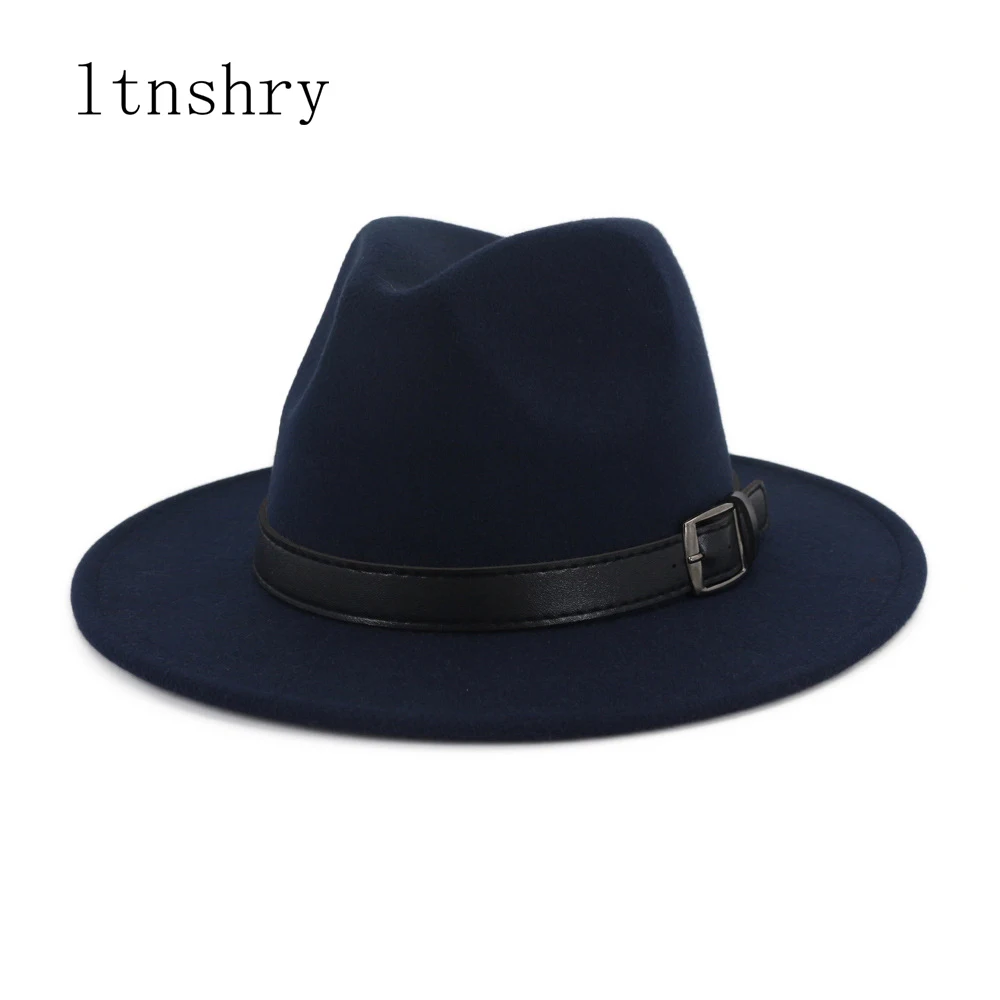 

Модная женская фетровая шляпа унисекс из искусственной шерсти с широкими полями и ремнем, Федора для женщин и мужчин, шляпа-Панама из искусс...