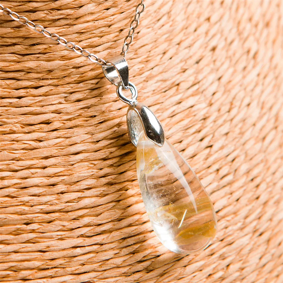 Genuine Natural Yellow Golden Rutilated Quartz Gemstone Teardrop Bead Necklaces Crystal Pendant 23*11*7mm | Украшения и