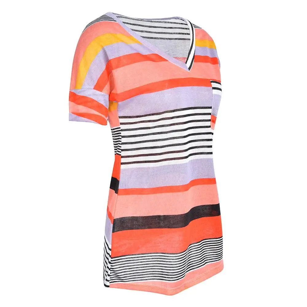 2019 летняя популярная футболка в Корейском стиле с горизонтальными полосками и