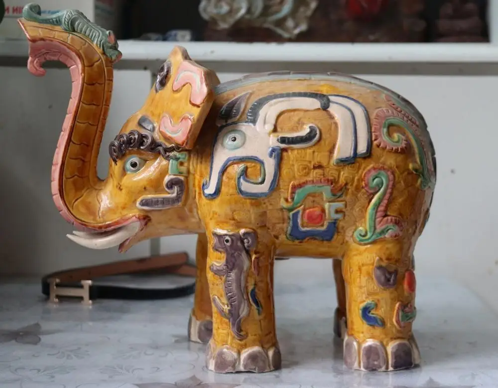 China Handwork WuCai Porcelain Pottery Lucky Auspicious Peace Elephant Statue | Дом и сад