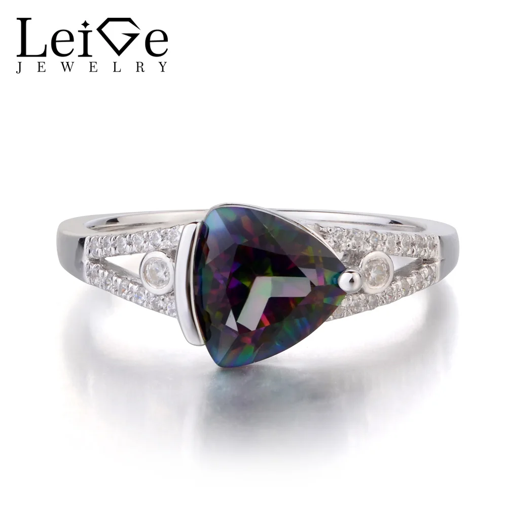 

Leige Jewelry Mystic Topaz Solid 925 Sterling Silver Ring Rainbow Gemstone November Birthstone Engagement Rings Gifts for Women