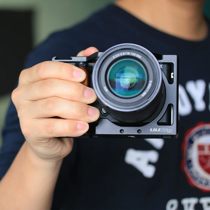 UURig камера клетка для Sony A6400 A6300 A6100 Vlog корпус удобная ручка Видео Rig с деревянной