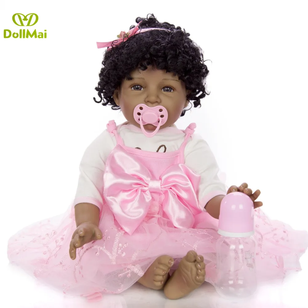 Новинка 55 см черная кожа Boneca bebes Reborn Dolls мягкие силиконовые реалистичные локоны