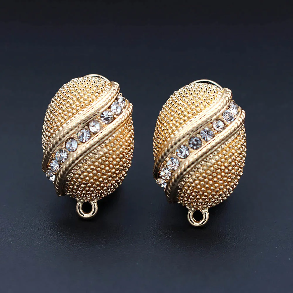 Серьги-гвоздики клипсы Post с коннектором петли выложенный CZ Овальный Африканский