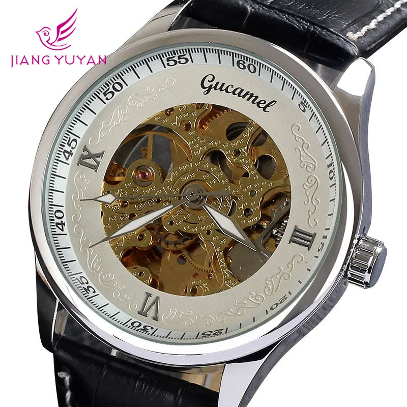 Dropship famous brand name Gucamel winner fashion genuine leather auto steel case hand wind men watch mechanical automatic | Наручные