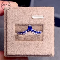 aazuo original real 18k white gold jewelry real diamond natural blue sapphire water drop ring gifted for women au750