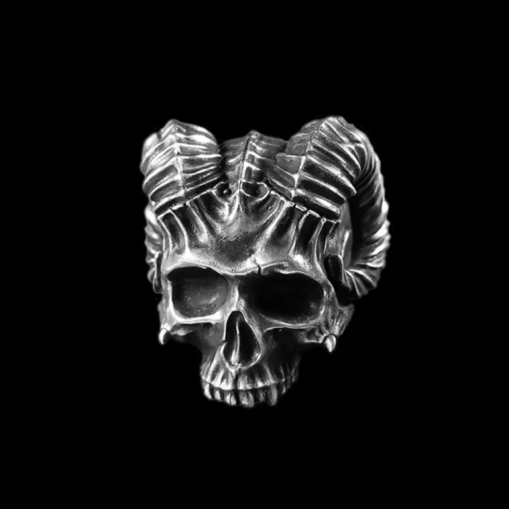 Уникальное кольцо EYHIMD с рогатым чертиком и черепом в готическом стиле байкерские