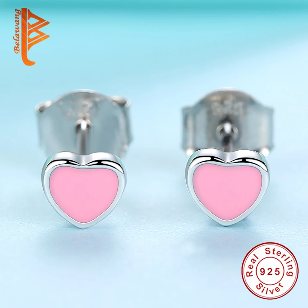 Женские серьги гвоздики из серебра 100% пробы с эмалью|heart stud earrings|fashion earringsstud earrings |