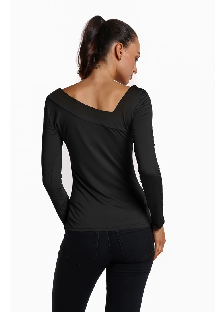 Женская элегантная рубашка фиолетового цвета с v-образным вырезом и длинным