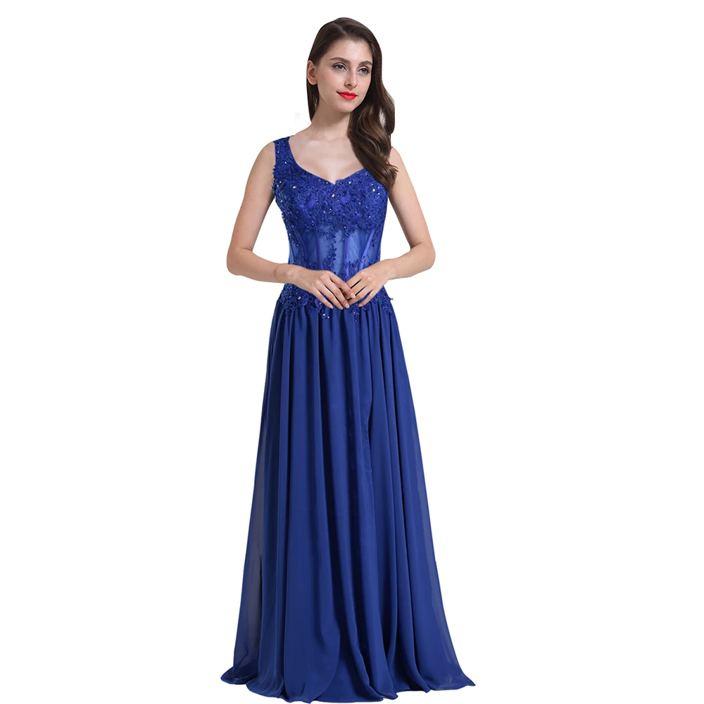 Элегантный Шик Женщины Line V Шеи Иллюзия Талия Этаж Шифон Кружева Длинные Вечерние