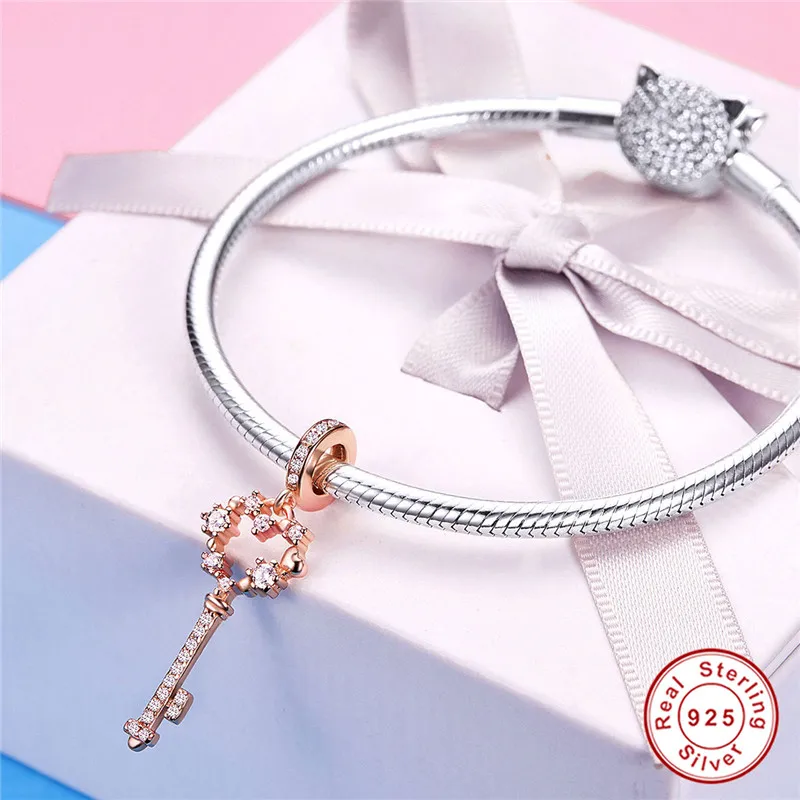 Fit Пандора браслет серебро 925 Romantc цветок Ключевые Подвески S925 оригинальный