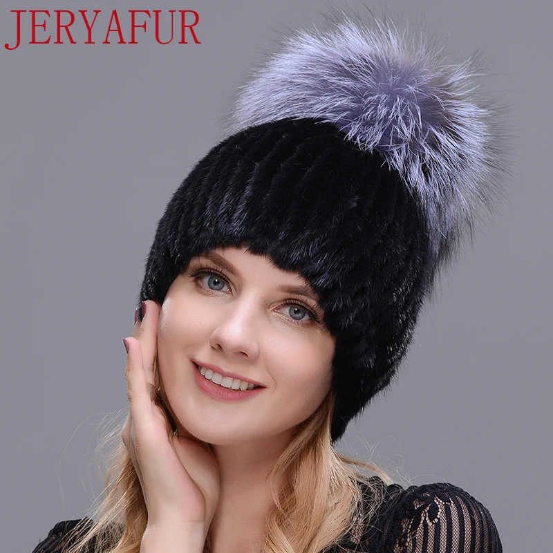 JERYAFUR зимняя женская Лыжная шапка из натурального меха меховая русалки с лисьим