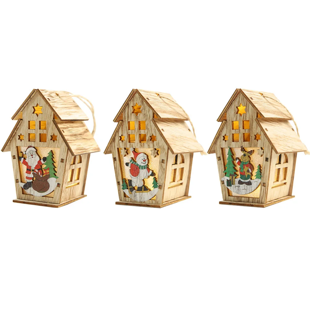 Рождественские светящиеся Волшебные светодиодные фонарики деревянный дом DIY