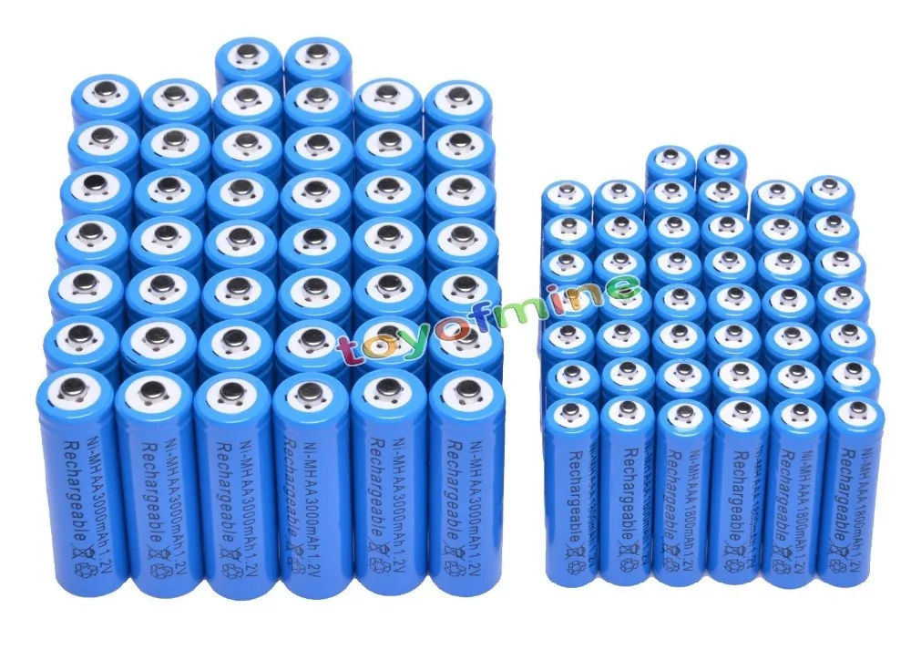 

44x AA + 44x AAA 1.2V 1800mAh 3000mAh NiMH Blue Rechargeable Battery Cell