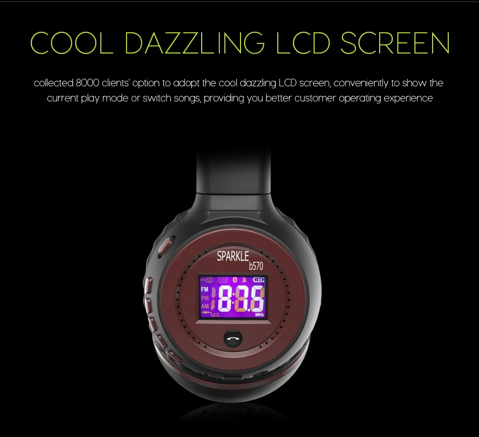 Zealot B570 Bluetooth наушники складные Hi-Fi стерео беспроводные наушники с ЖК-дисплеем экран гарнитура FM радио Micro-SD слот