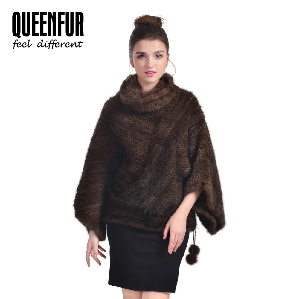 Новые Подлинная Вязание Норки Шаль Натуральный Мех Пончо Для женская Мода