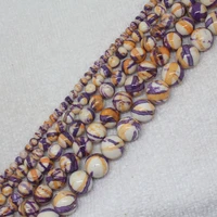mini order is 7 4 12mm purple orange stripe snow jades stones jaspers round diy jewelry making loose beads 15