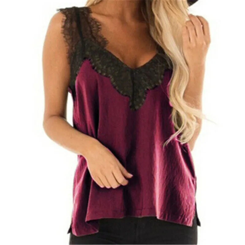 Trendy Women clothes Lace Sleeveless Casual Slim Tank Tops V-neck backless pullover Polyester Vest one pieces |