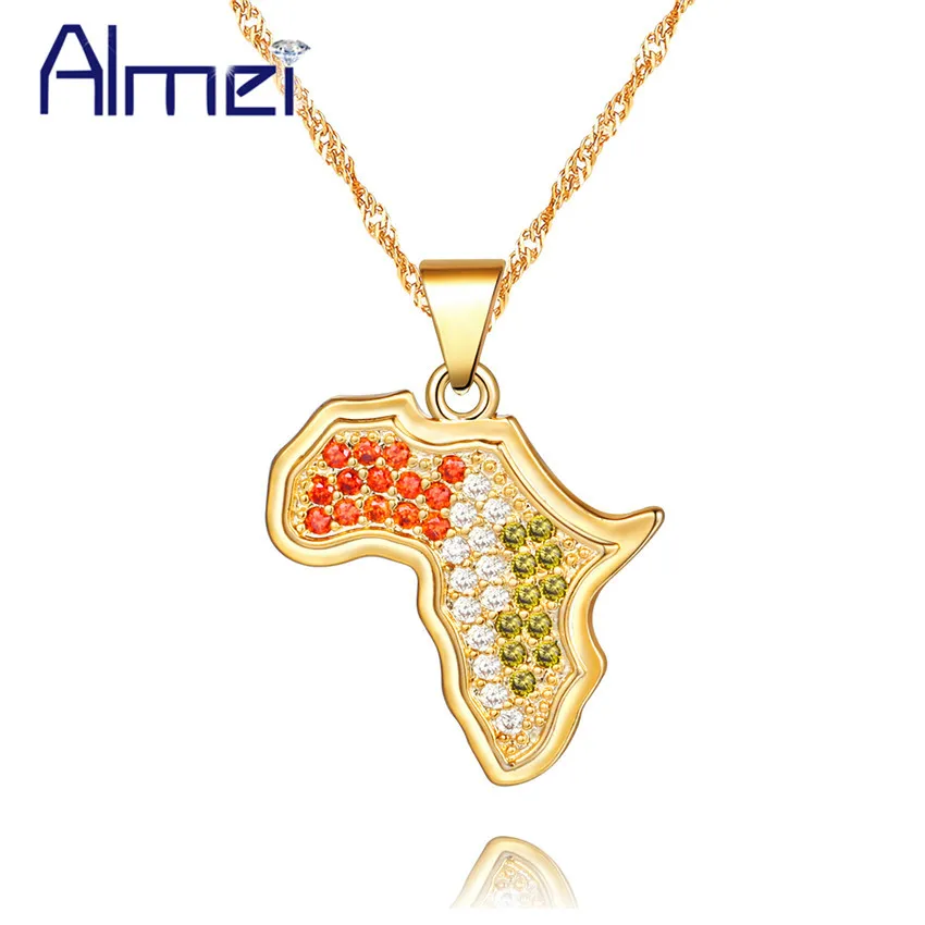 Almei 15% ожерелья и подвески золотого цвета с картой Африки эффектные винтажные