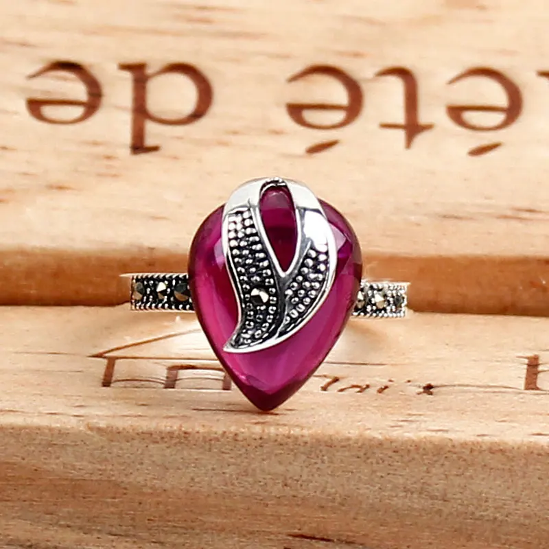 JIASHUNTAI Retro Thai Silver Rings Vintage 925 Sterling Jewelry For Women Flower Shape |