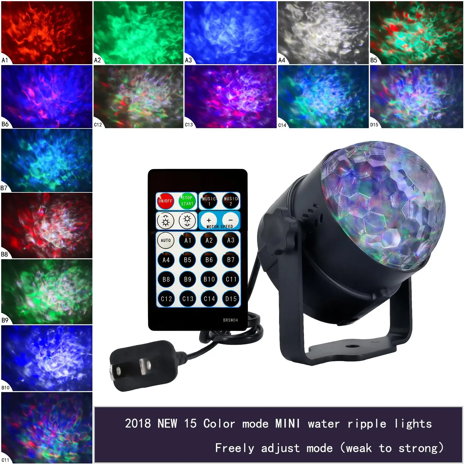 

New LED Stage Light 9W 15 color Water Wave Effect Stage Light AC110-240V RGB Disco DJ Party Projector Lamp with Remote Control