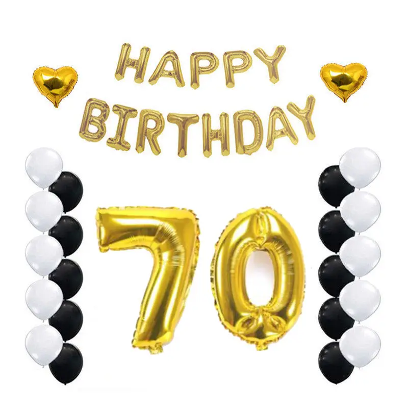 70th С Днем Рождения Письма Фольга шары 32 дюйма золото номер 70 с Сердце шар День