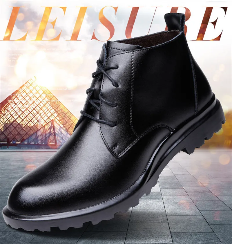 Merkmak Warm Genuine Leather Men Boots Winter Big Size38-49 Ankle Boots Men's Lace Up Comfortable Non-slip Male Fur Snow Boots