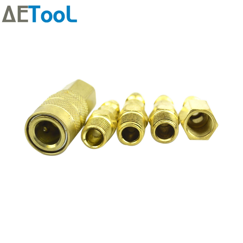 AETool Universa Brass 5Pcs/Set 1/4" NPT Connector Quick Coupler and US Plug Fit Set For Air Chucks Blow Guns Spray Gun Tools |