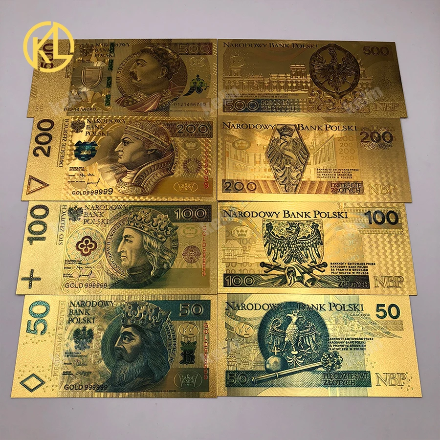 

8pcs/lot Poland souvenir plastic Money Banknote ticket 24K gold Foil Banknote for partriotism crafts collection and gifts