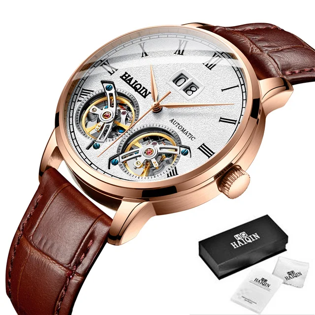 L-Gold white Мужские часы HAIQIN, новинка, Повседневная мода, автоматическая техника, наручные часы для мужчин, лучший бренд, роскошные Tourbillon часы, Relogio Masculino - Цвет: L-Gold white