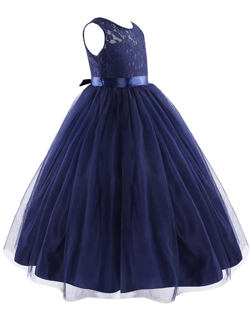 Темно-синее детское фатиновое платье принцессы с цветочным узором для девочек