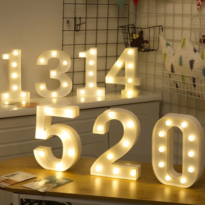 

Fun White Plastic 0-9 LED Letter Night Light Creative Number Battery Lamp Romantic Wedding Party Decoration Christmas Luminous
