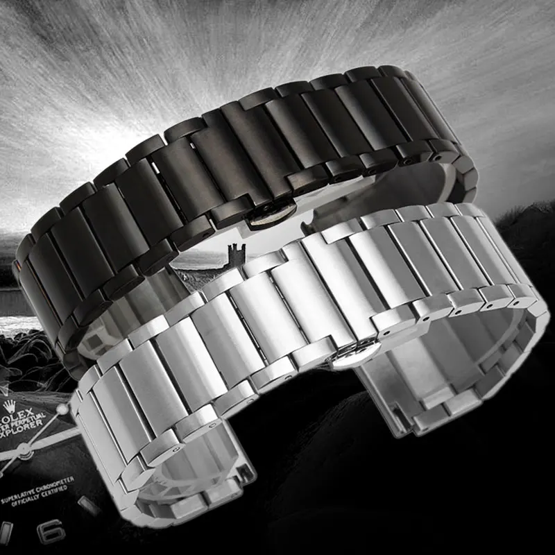 Ремешок мужской из нержавеющей стали прочный черный/серебристый браслет для