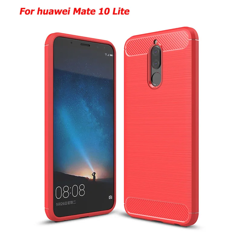 Углеродного волокна матовый Силиконовый чехол на Huawei Mate 10 Lite случае Дело сумка